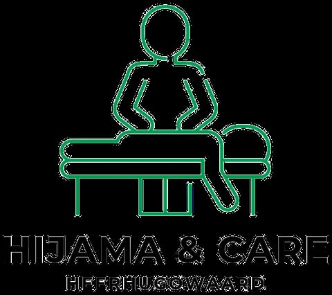 Hijama & Care Herbal Care logo featuring a neon green line illustration of a person receiving cupping therapy treatment on a bed